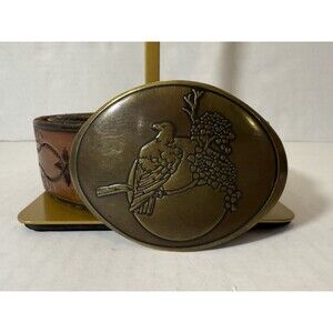 1970s Hawk Eagle Tree Branch Sunset Hippie Solid Brass Vintage Buckle W/Belt 43”